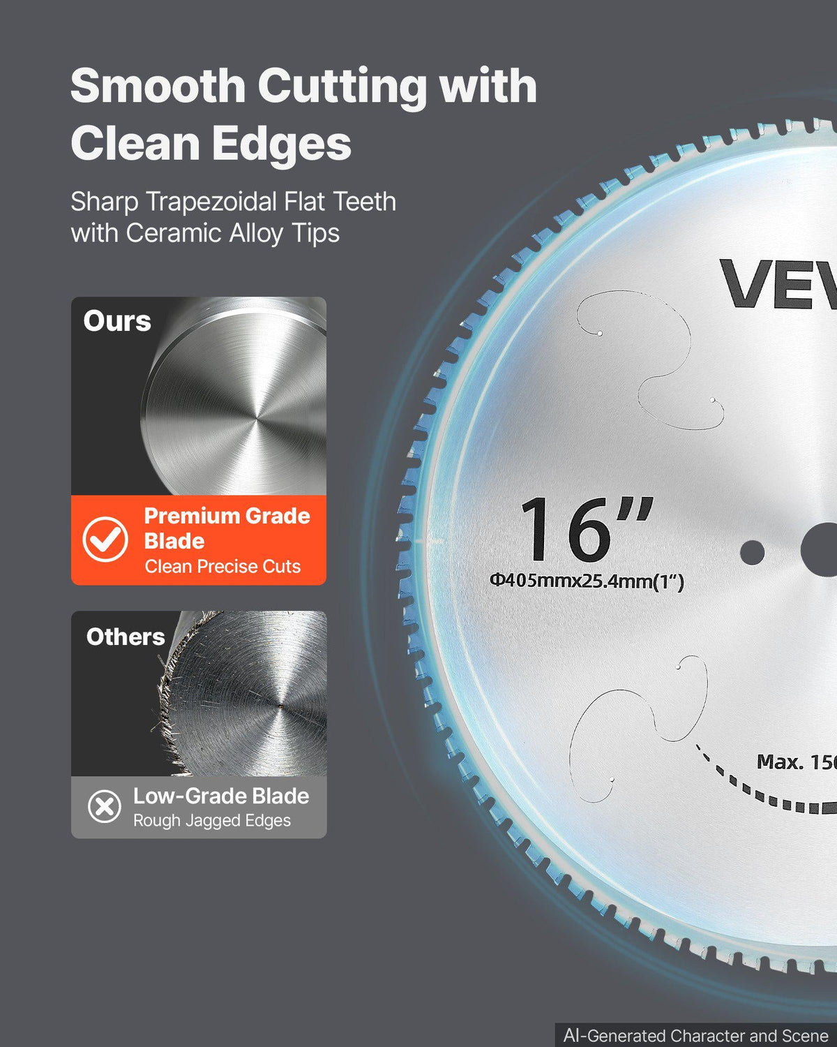 Chop Saw Blade 16-in 96 Teeth Cermet-Tipped Metal Cold Cutting Blade, Compatible with Chop Saws, 4000 Cuts, Cutting Smooth Surfaces with No Burrs, Noise Reduction and Heat Dissipation Holes