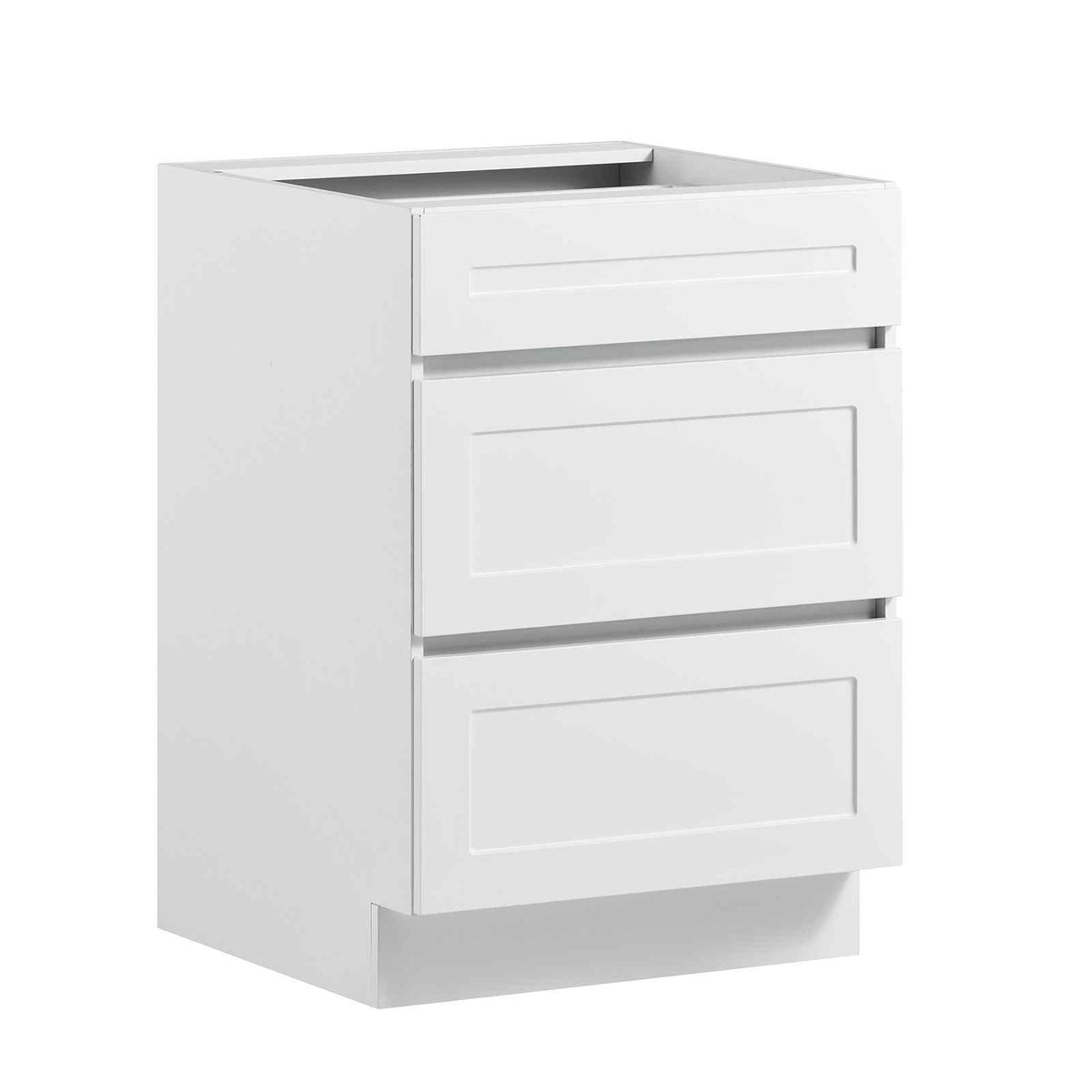White Shaker Base Cabinet Ready to Assemble, 24"W Unassembled Cabinet, 24" W x 24" D x 34.5" H, with 3 Drawers, Soft-Close Hardware, Fine Edge Banding, for Home, Office, and Laundry Room