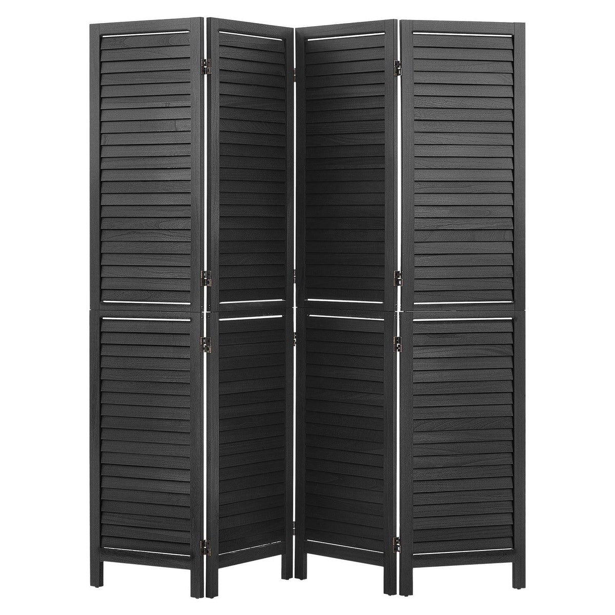 Wood Room Divider 4 Panels 67 in Wood Folding Privacy Screen Black, For Room Separation & Home Decor, Solid Frame, 360° Two-Way Hinges, Easy Assembly, Louvered Wooden Partition with Hardware