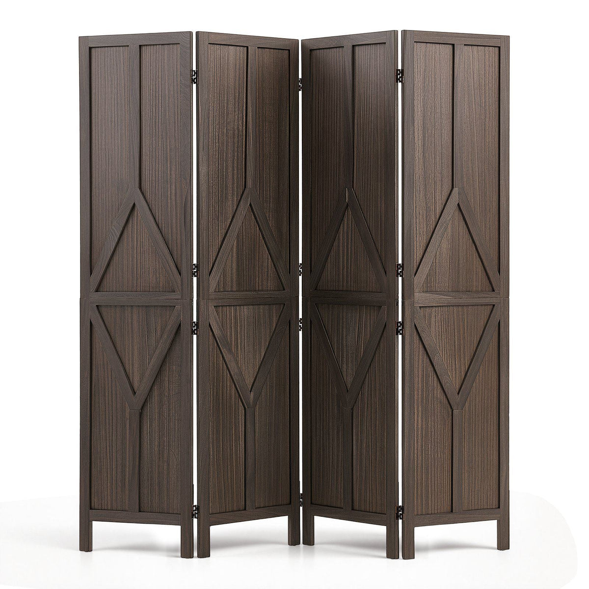 Wood Room Divider 4 Panels Wood Folding Privacy Screen Y Pattern, For Room Separation & Home Decor, 67 inches Tall, Solid Frame, 360° Two-Way Hinges, Rustic Wooden Partition with Hardware