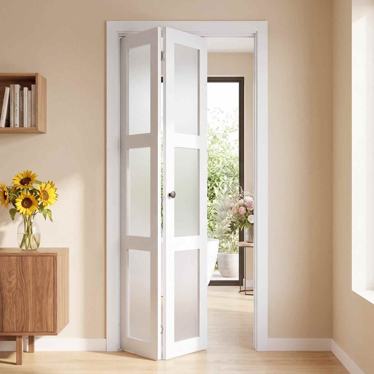 Bifold Closet Doors 2-Panel, 36" (Double 18") x 80", 3-Lite Frosted Glass Bifold Barn Door with Metal Hardware Kit & Sturdy Composite Frame, Modern Stylish & Space-Saving for Closets Bedrooms