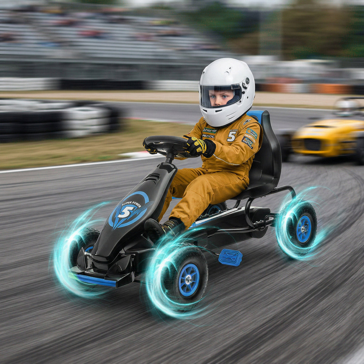 Kids Pedal Go Kart Ride-on Toy with Ergonomic Comfort, Pedal Car with Tough, Wear-Resistant Tread, Blue