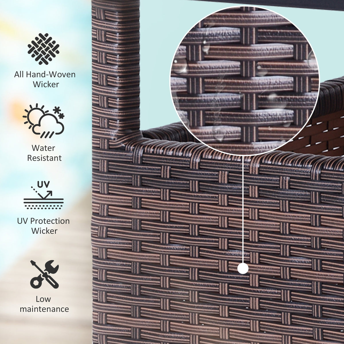 22" Outdoor Side Table with Umbrella Hole, Rattan Wicker End Table with Sand Bag and Steel Frame for Patio, Garden, Backyard, Brown & Light Yellow