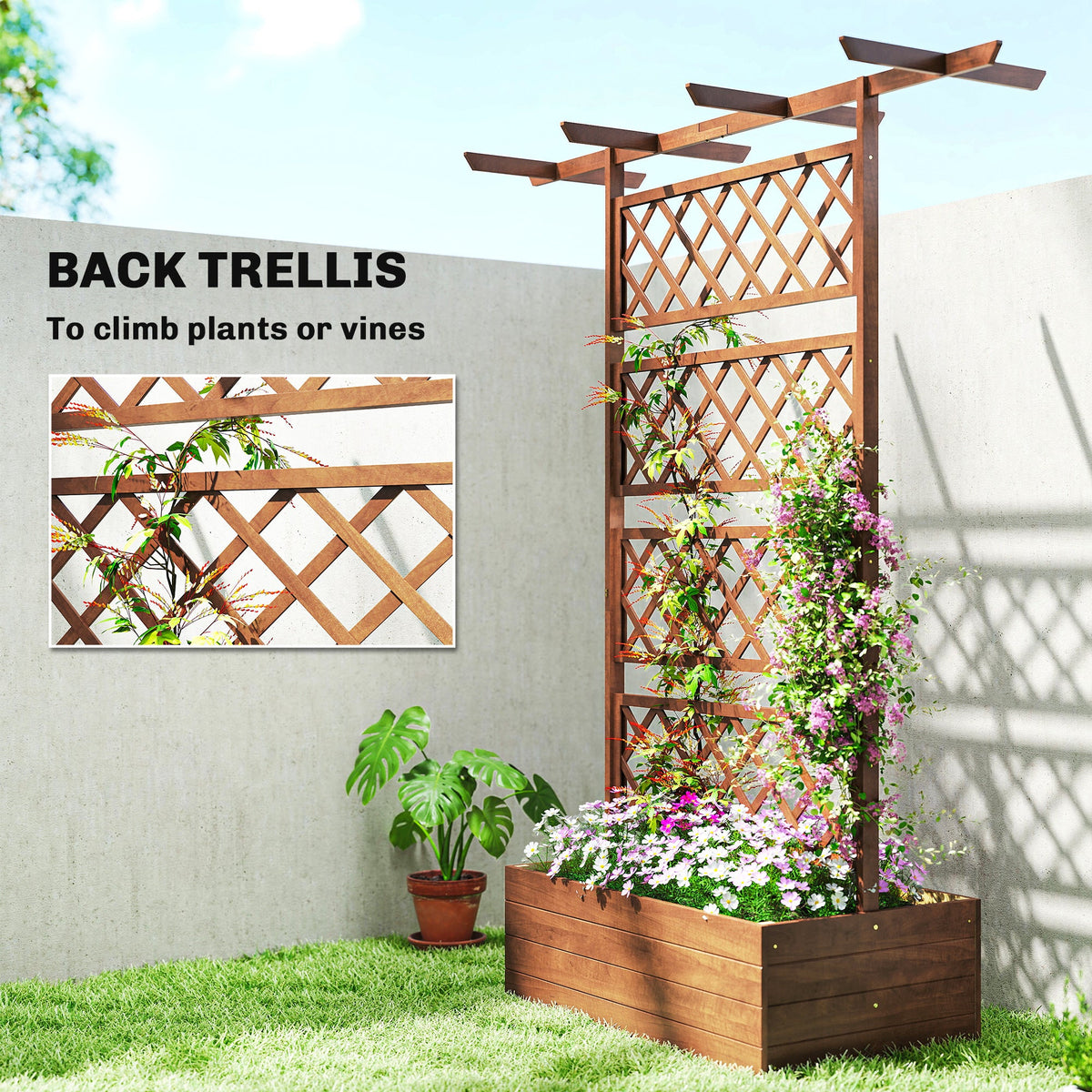 Wooden Trellis Planter Box, Raised Garden Bed to Grow Vegetables, Herbs and Flowers