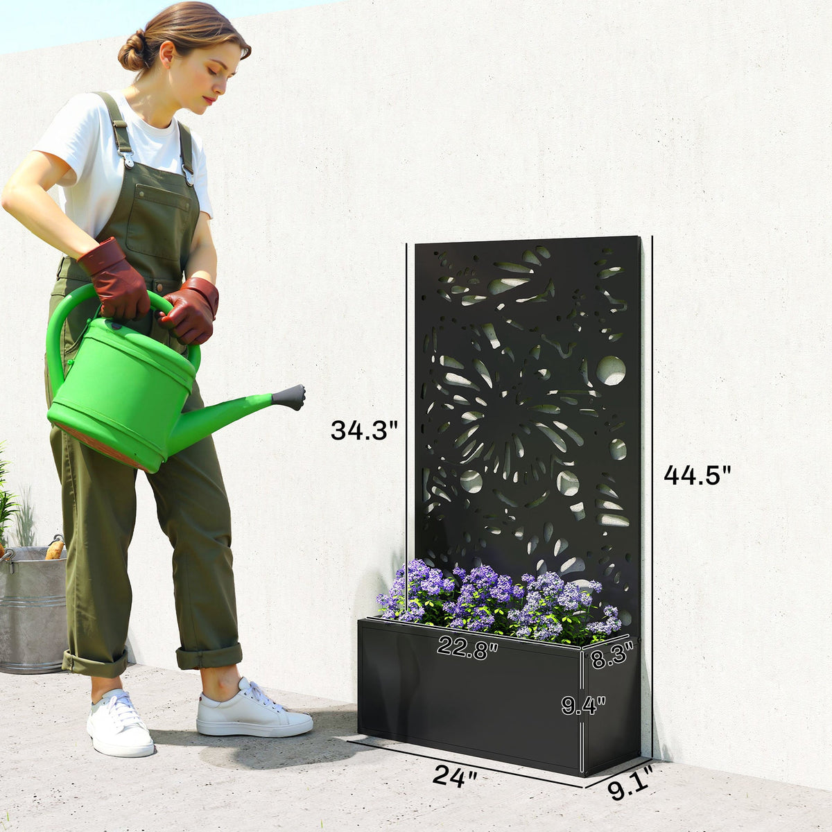 Metal Garden Bed with Trellis for Climbing Plants, Freestanding or Wall Mounted Flower Bed for Garden, Patio, Balcony