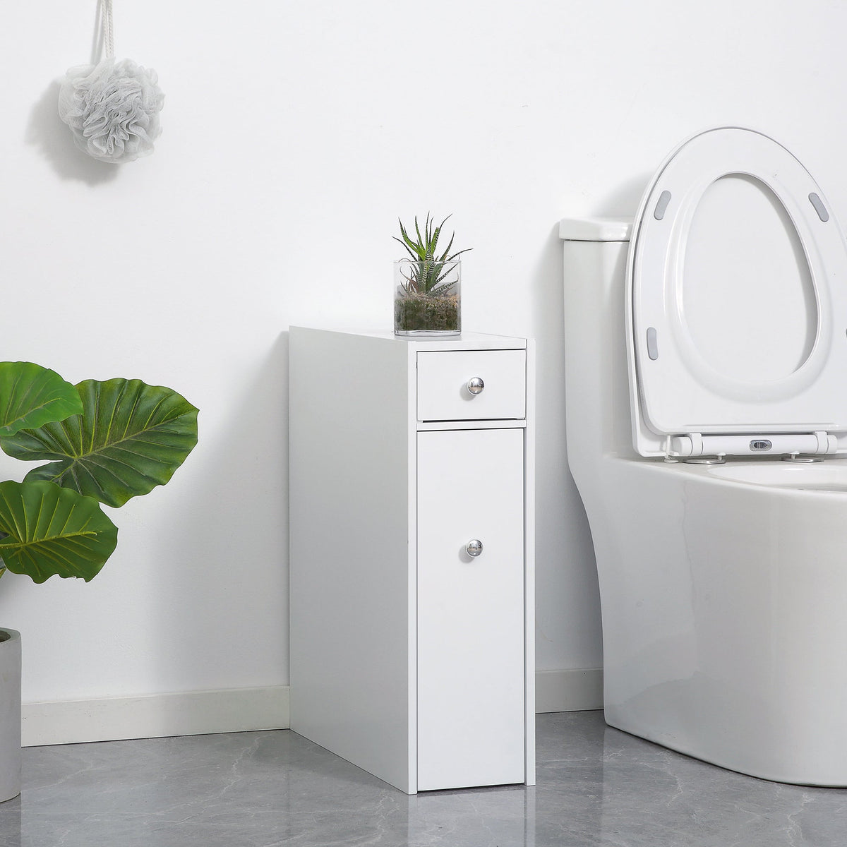 Bathroom Floor Organizer Free Standing Space Saving Narrow Storage Cabinet Bath Toilet Paper Holder with Drawers White